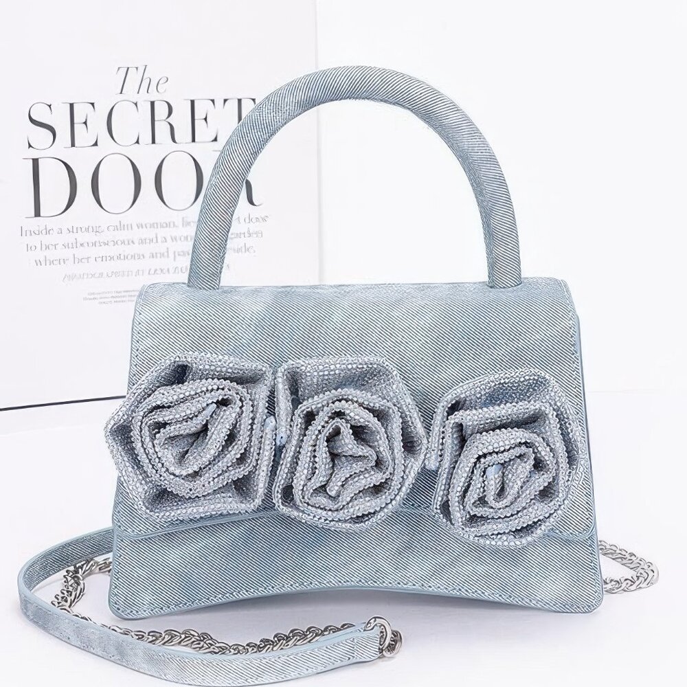 Faux Leather Rhinestone Hot Fix Flower Bag